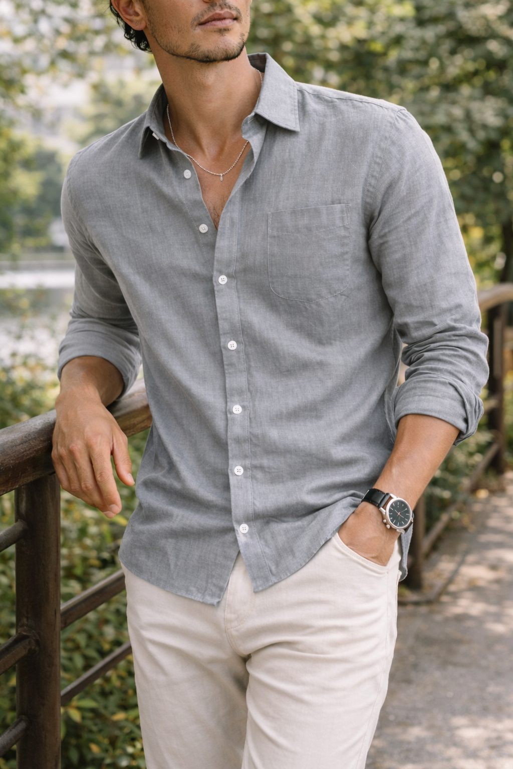 Men's Casual Linen Shirt | Long Sleeve