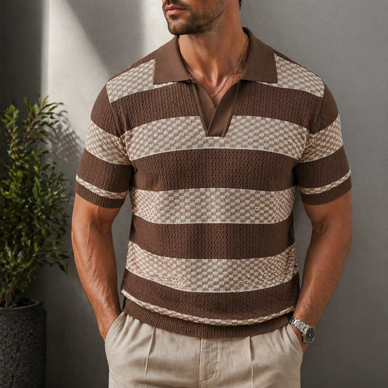 Men’s Stylish Casual Striped Polo Shirt | Short Sleeve