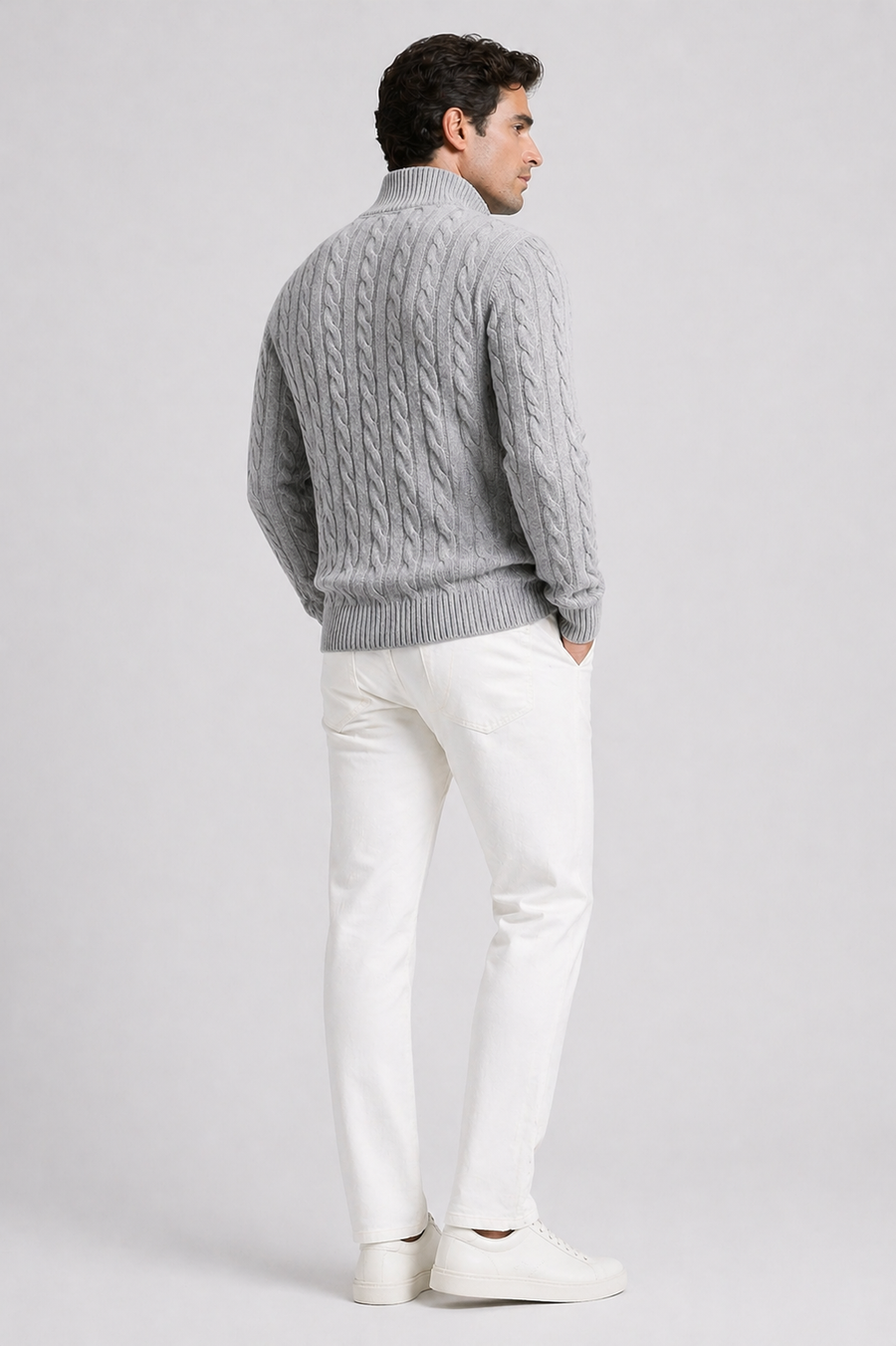 Men's Cable Knit Sweater Regular Fit Zip Collar Long Sleeve Cosy Casual