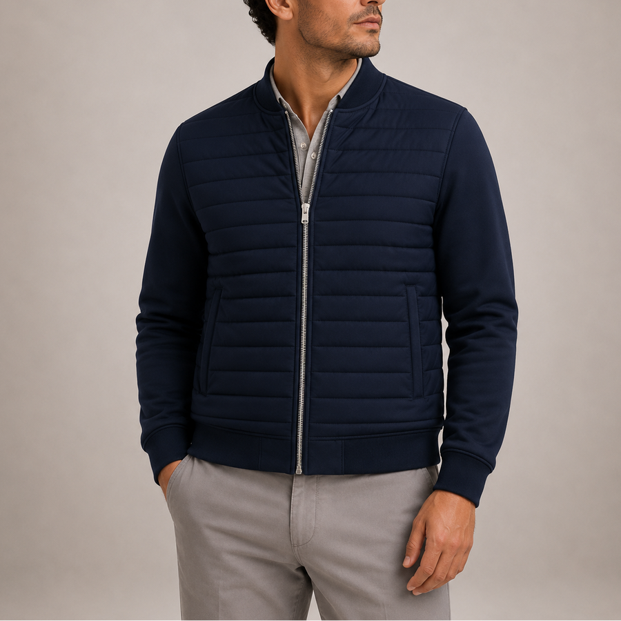 Men's Quilted Bomber Jacket Casual Fit Zip Closure Stylish Everyday Wear