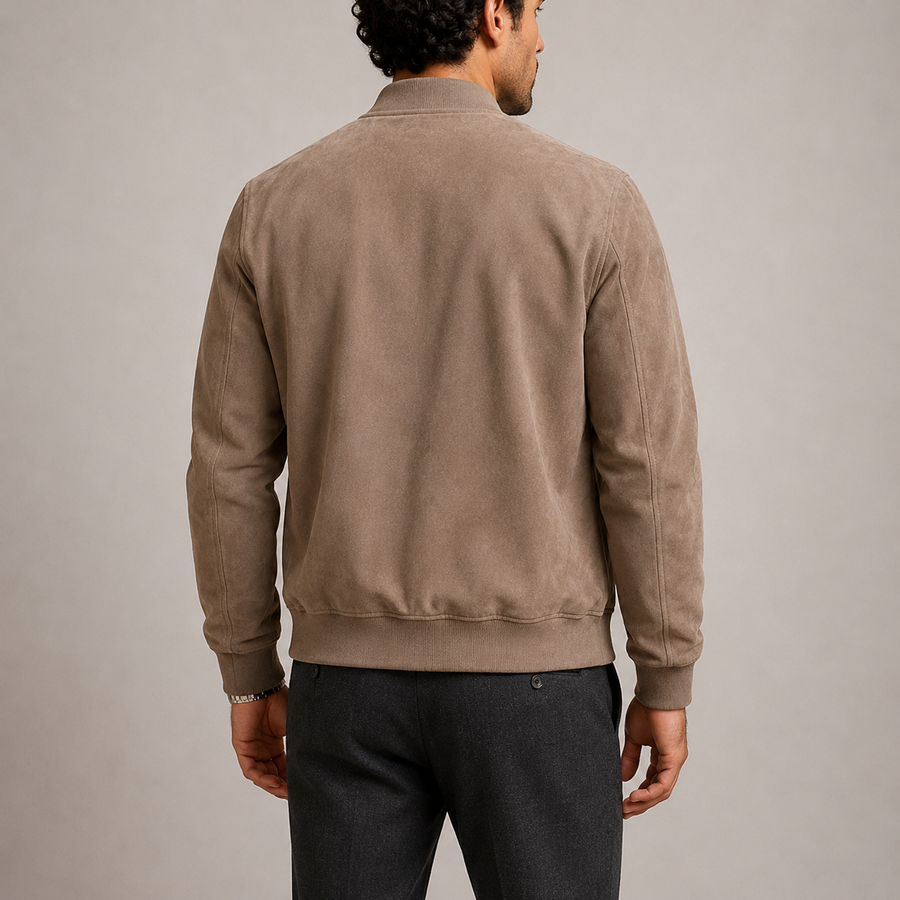 Men's Suede Bomber Jacket Casual Fit Zip Closure Classic Everyday Style