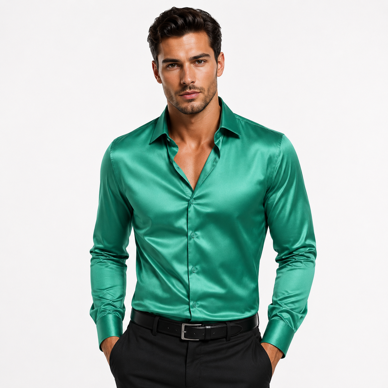 Men's Smart Casual Shirt Long-Sleeve Spread Collar Relaxed Fit Versatile