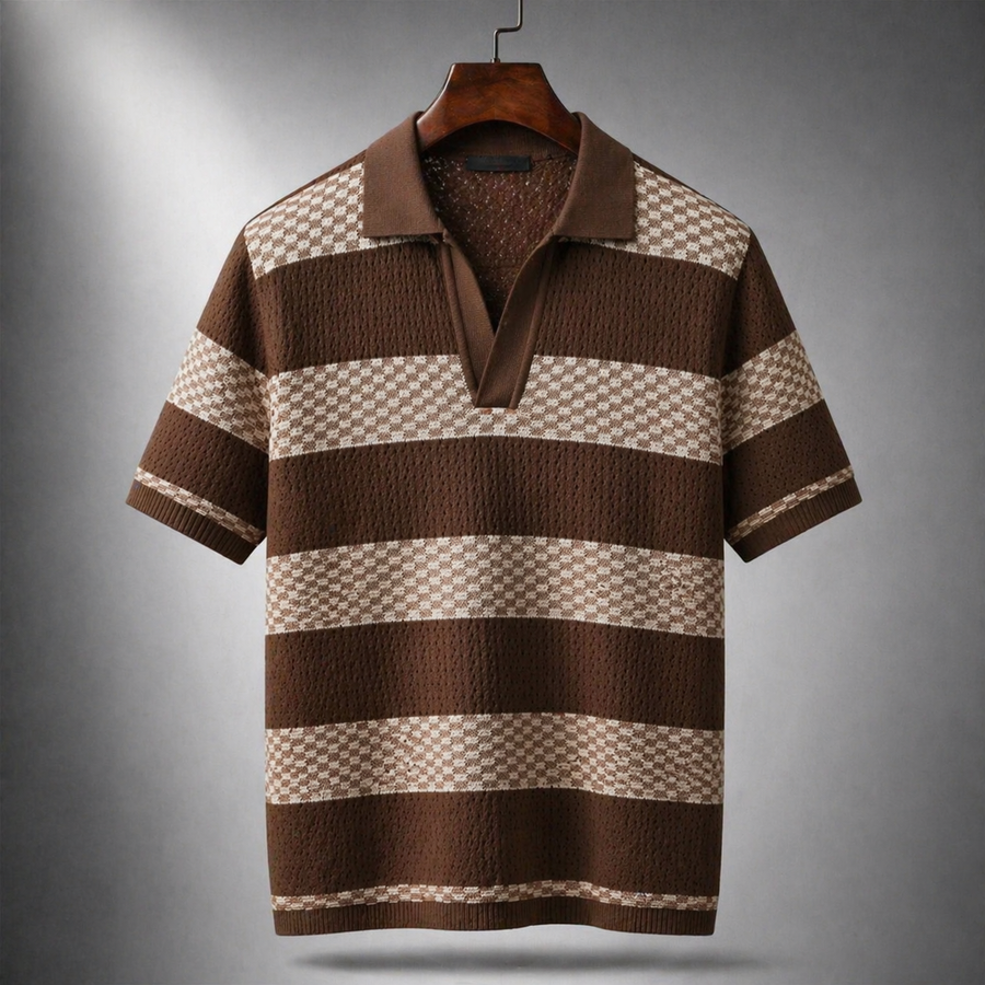 Men's Striped Polo Shirt Short-Sleeve Collared Knit Casual Smart-Casual Everyday Golf Sport Regular Fit Sylvan