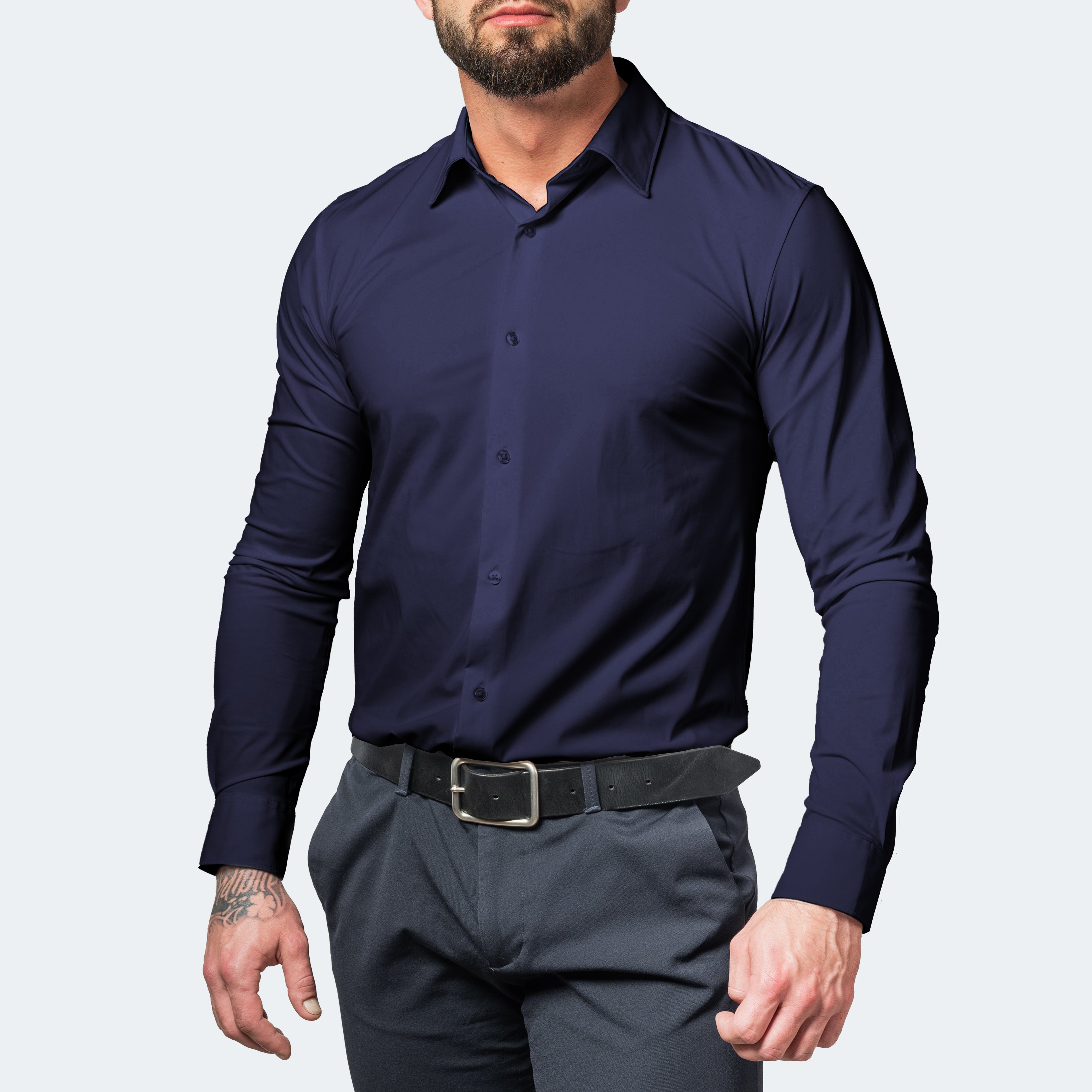 Men's Performance Shirt Non-Iron Ultra-Stretch Long-Sleeve Button-Up Collared Smart-Casual Office Business Everyday
