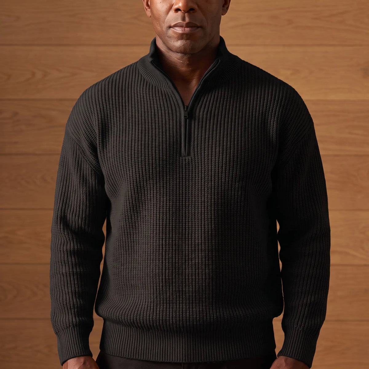 Men's Heavy Rib Knit Sweater Relaxed Fit Long Sleeve Crew Neck Casual Wear