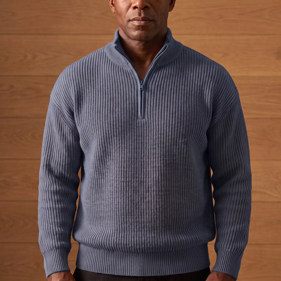 Men's Heavy Rib Knit Sweater Relaxed Fit Long Sleeve Crew Neck Casual Wear