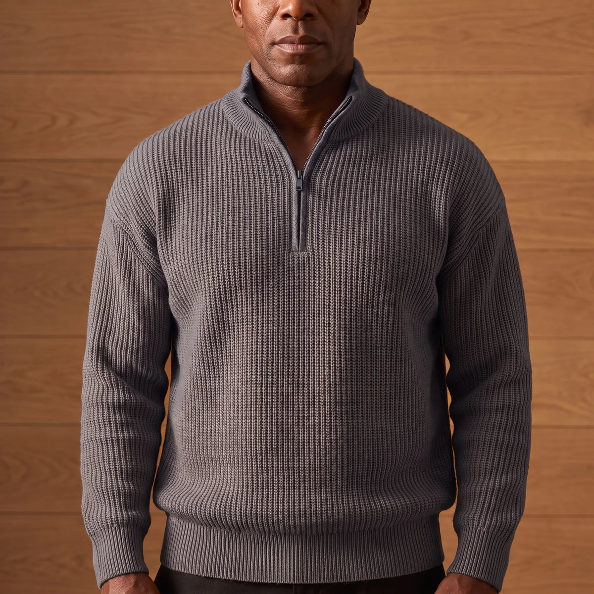 Men's Heavy Rib Knit Sweater Relaxed Fit Long Sleeve Crew Neck Casual Wear
