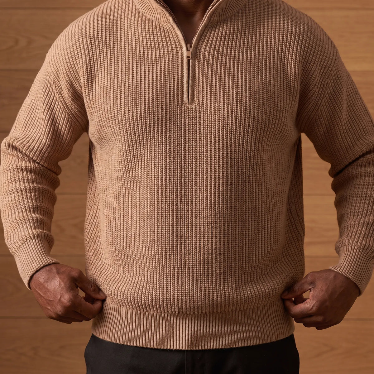 Men's Heavy Rib Knit Sweater Relaxed Fit Long Sleeve Crew Neck Casual Wear