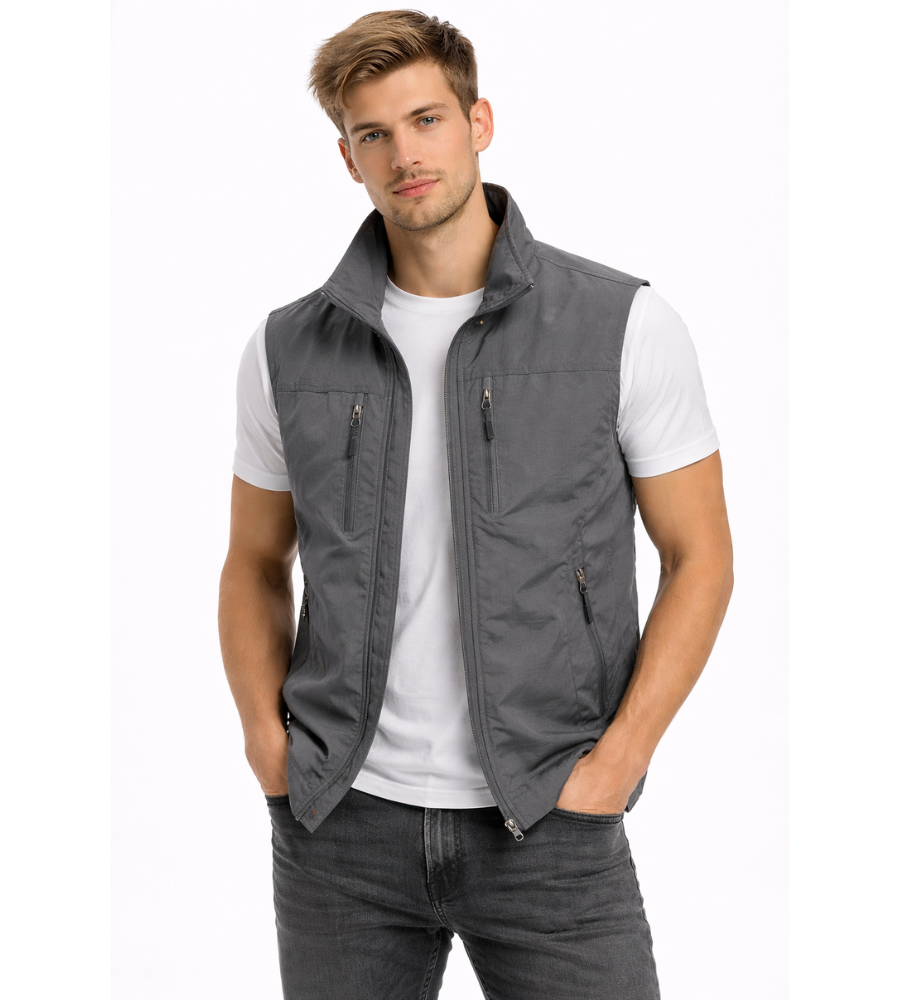 Men's Stylish Outdoor Vest | Zippered with Stand-Up Collar