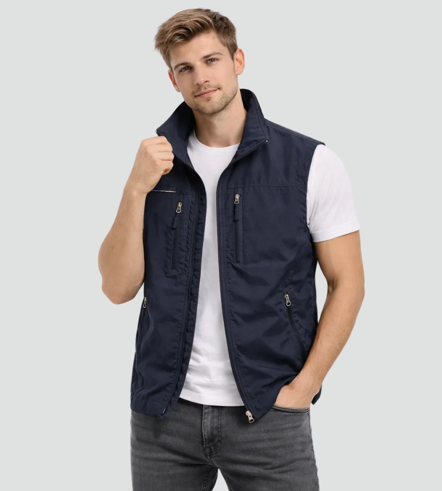 Men's Stylish Outdoor Vest | Zippered with Stand-Up Collar