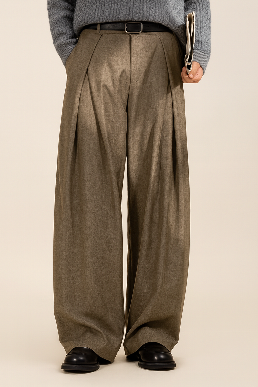 Men's Wide Leg Trousers High Waist Pleated Flowy Tailored Smart-Casual Office Everyday Relaxed Versatile Rutledge