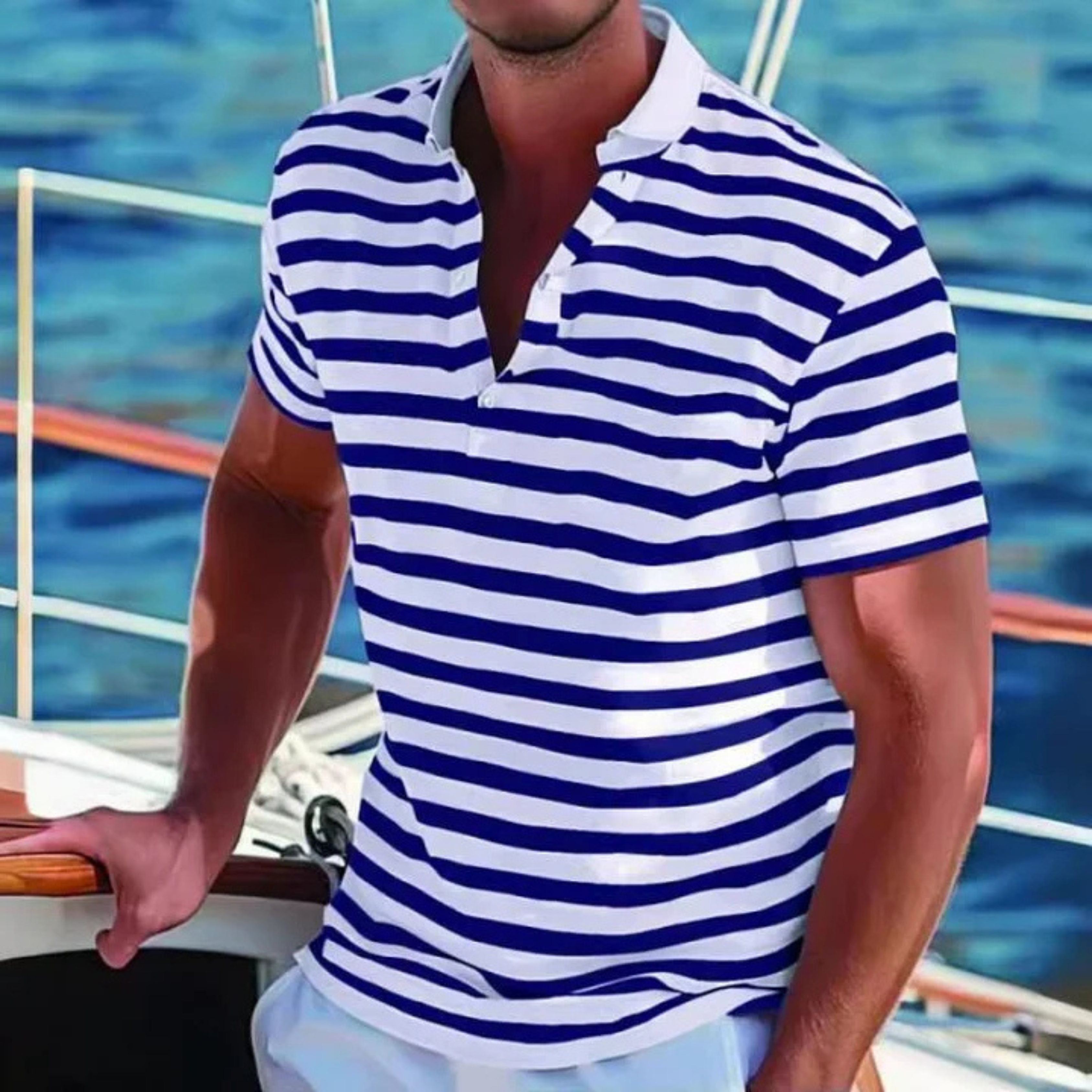 Men's Retro Striped Polo Shirt Short-Sleeve Collared Casual Everyday