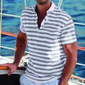Men's Retro Striped Polo Shirt Short-Sleeve Collared Casual Everyday