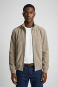 Men's Slim Fit Suede Jacket Stylish Casual Outerwear with Zipper Closure and Pocket Details