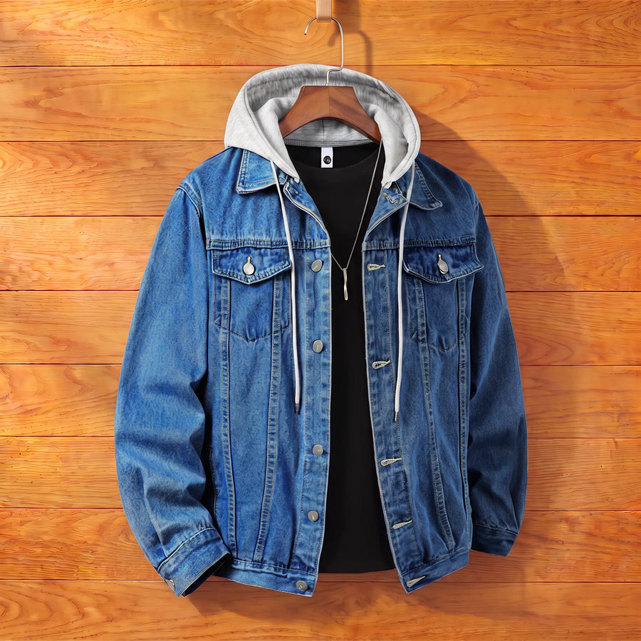 Men's Detachable Hood Jacket Zip-Up Adjustable Fit Casual Outdoor Wear