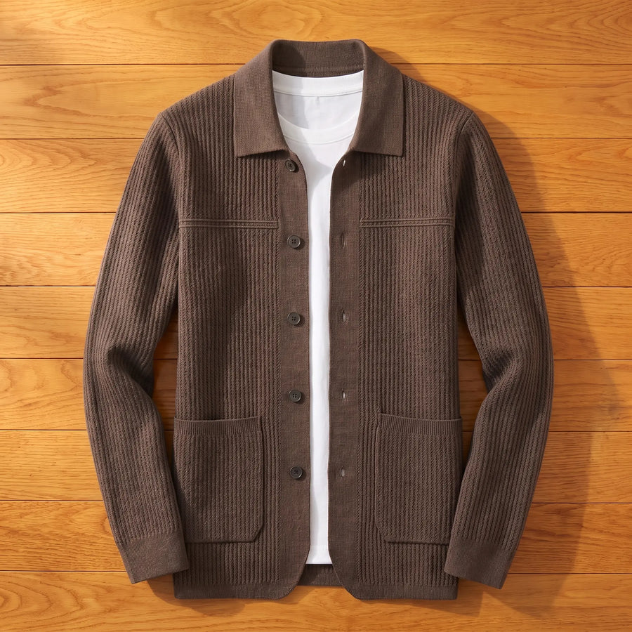 Men's Jacquard Knit Cardigan Button Closure Long Sleeve Casual Layering