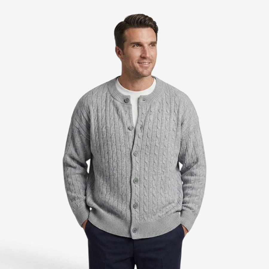 Men's Cable Knit Cardigan Loose Fit Button Closure Casual Layering