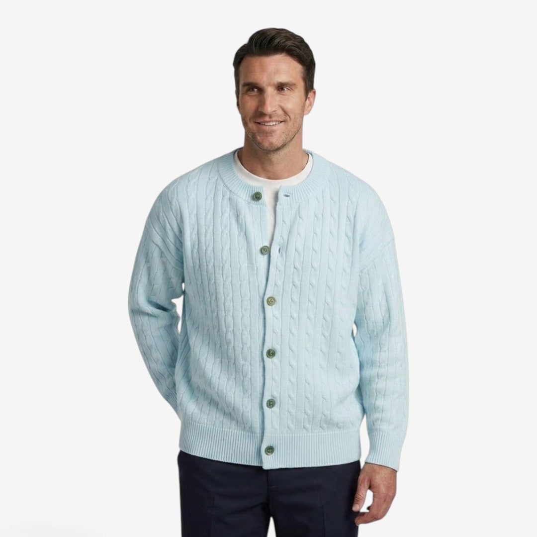 Men's Cable Knit Cardigan Loose Fit Button Closure Casual Layering