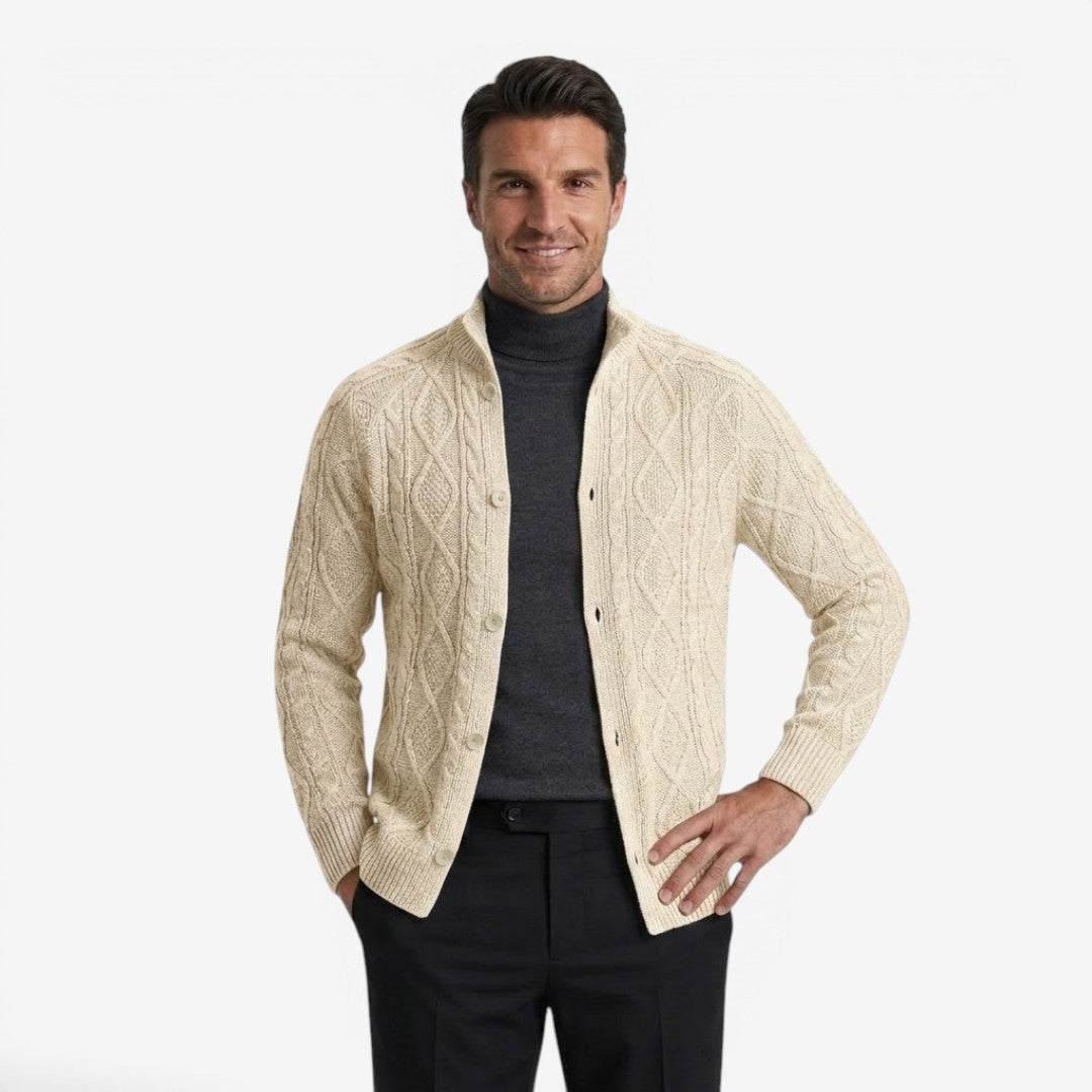 Men's Cable Knit Cardigan Button Closure Long Sleeve Cozy Autumn Winter