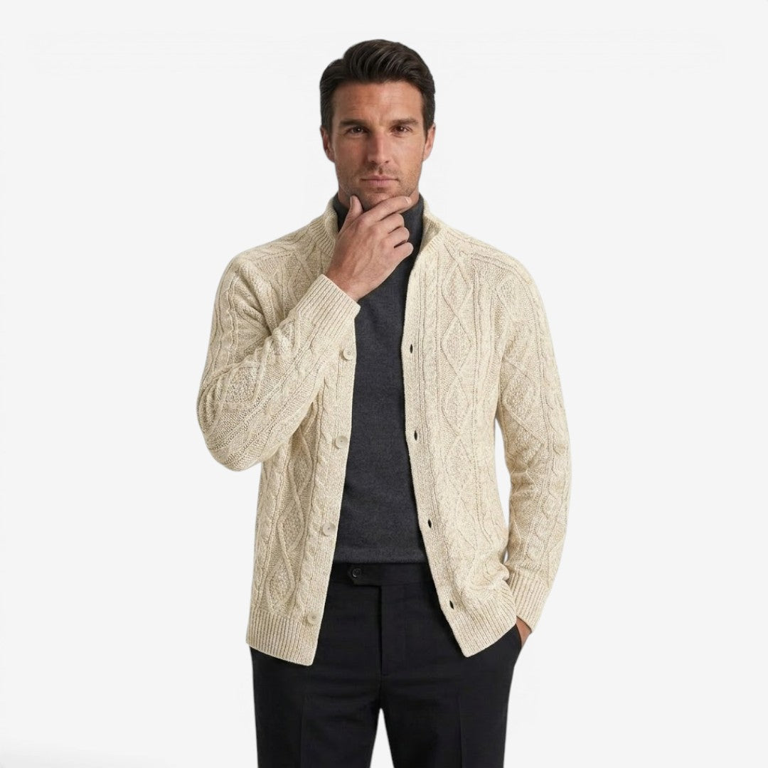 Men's Cable Knit Cardigan Button Closure Long Sleeve Cozy Autumn Winter