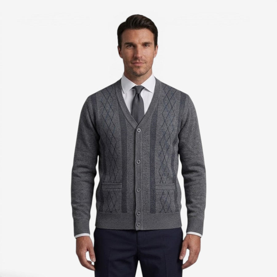 Men's Diamond Knit Cardigan Open Front Long Sleeve Business Casual Style