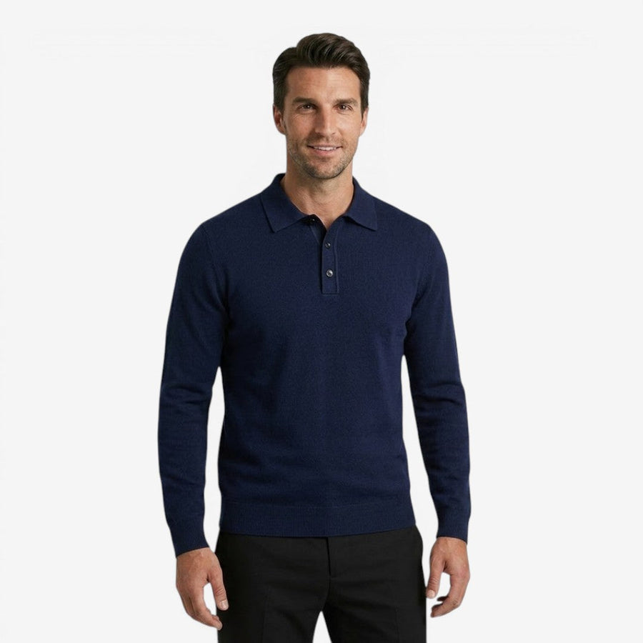 Men's Long Sleeve Polo Shirt Knit Casual Fit Collared Smart-Casual Wear