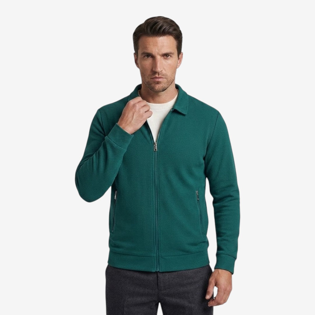 Men's Waffle Jacket Full Zip Collared Casual Everyday Layering