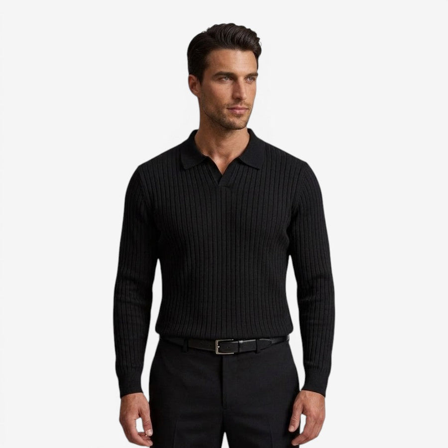 Men's Long Sleeve Knit Polo Shirt Casual Fit Collared Everyday Wear