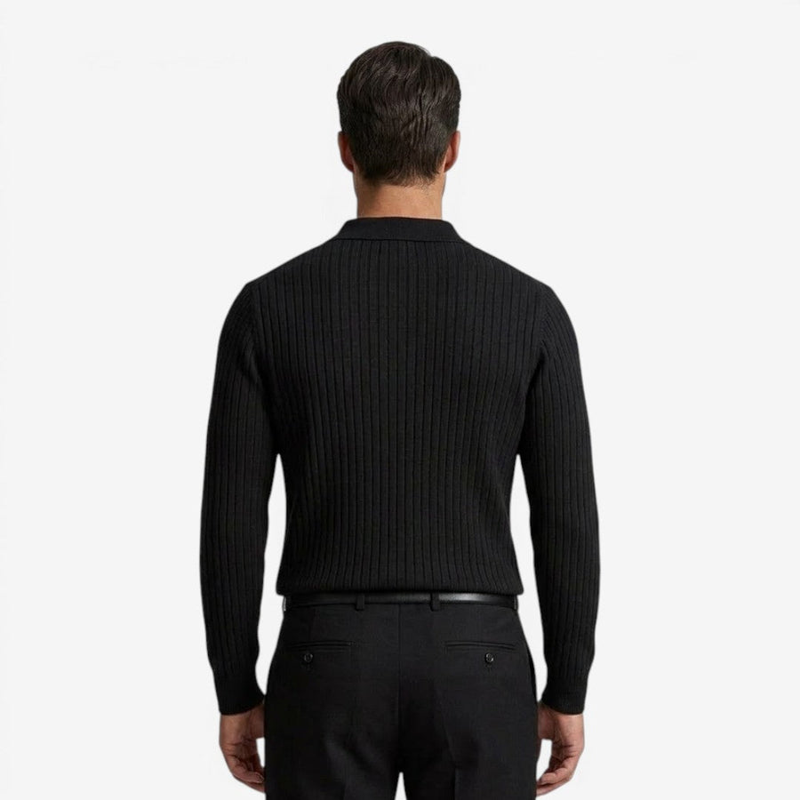 Men's Long Sleeve Knit Polo Shirt Casual Fit Collared Everyday Wear