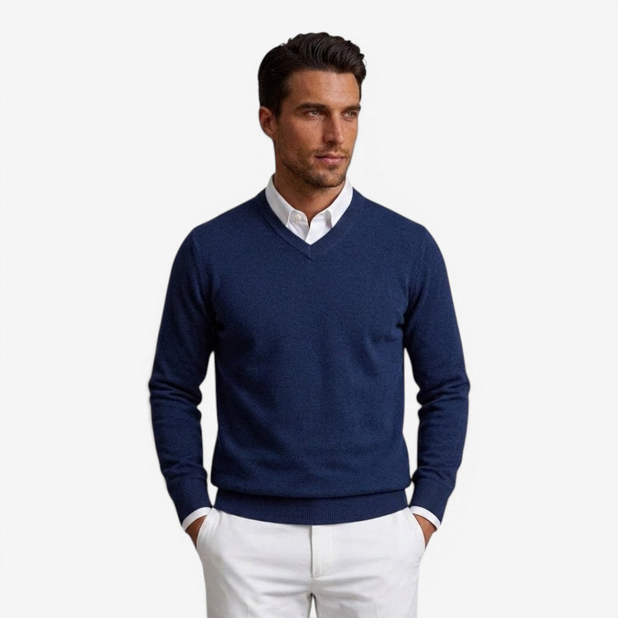 Men's V-Neck Knit Jumper Slim Fit Long Sleeve Smart Casual Everyday Wear