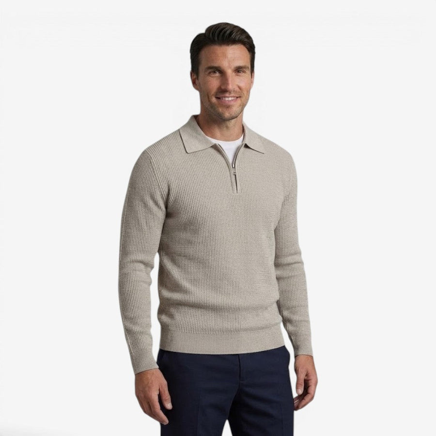 Men's Warm Quarter Zip Knit Jumper Stretch Fit Casual Layering Everyday