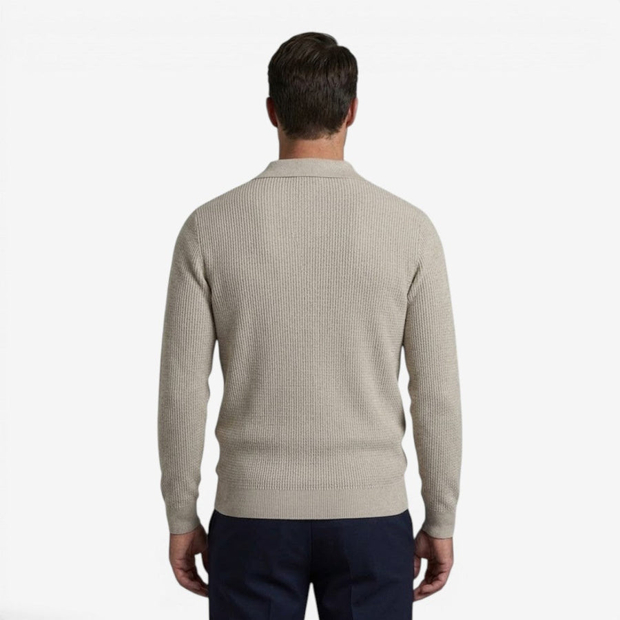 Men's Warm Quarter Zip Knit Jumper Stretch Fit Casual Layering Everyday