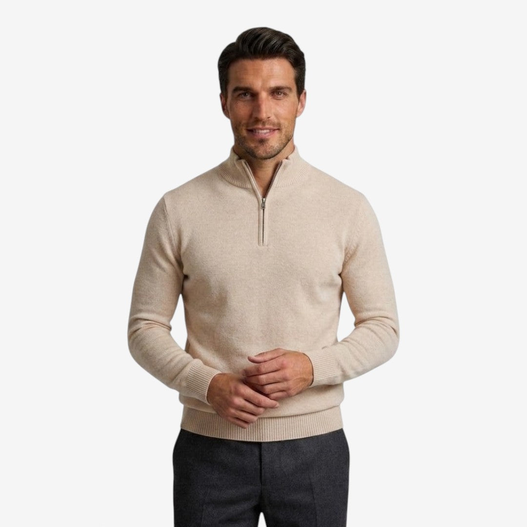 Men's Casual Knit Quarter Zip Jumper Relaxed Fit Long Sleeve Layering