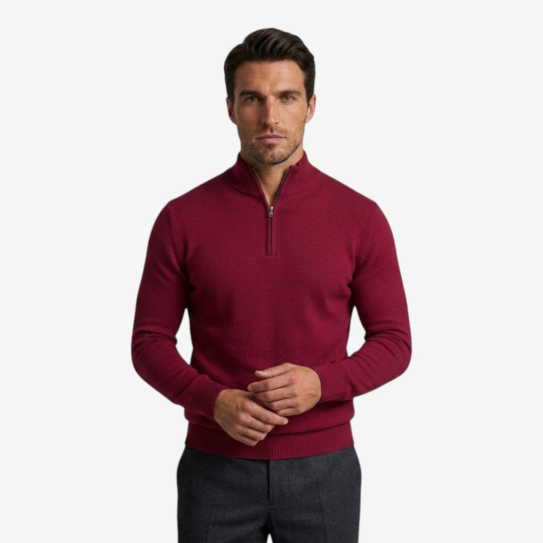 Men's Casual Knit Quarter Zip Jumper Relaxed Fit Long Sleeve Layering