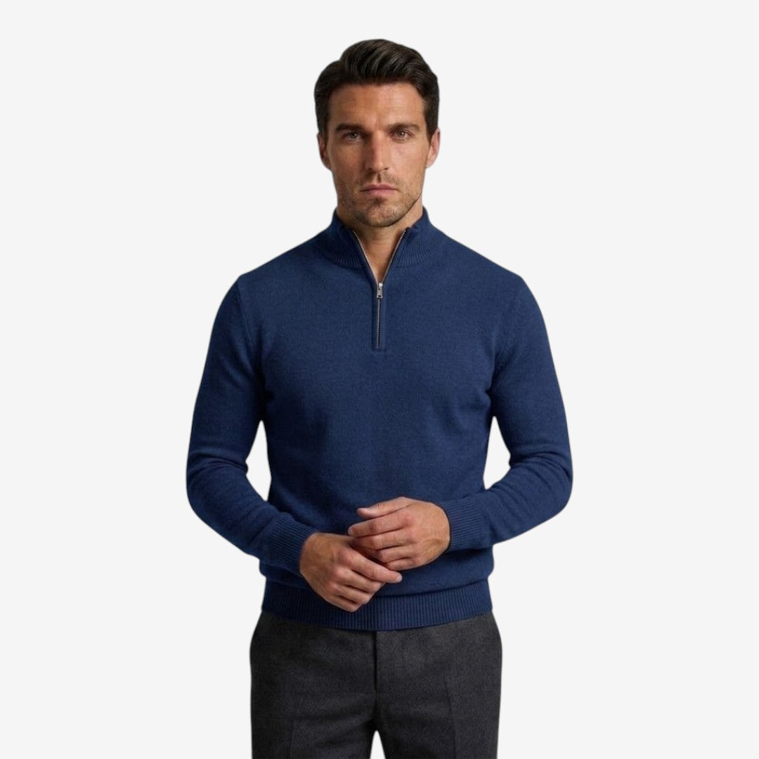 Men's Casual Knit Quarter Zip Jumper Relaxed Fit Long Sleeve Layering