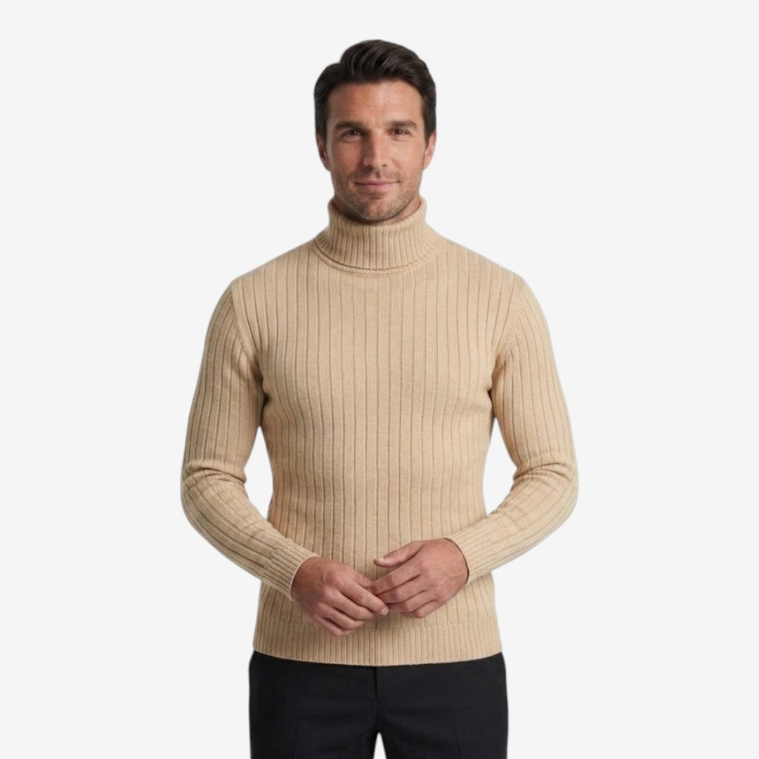 Men's Ribbed Roll-Neck Knit Jumper Slim Fit Stylish Casual Wear