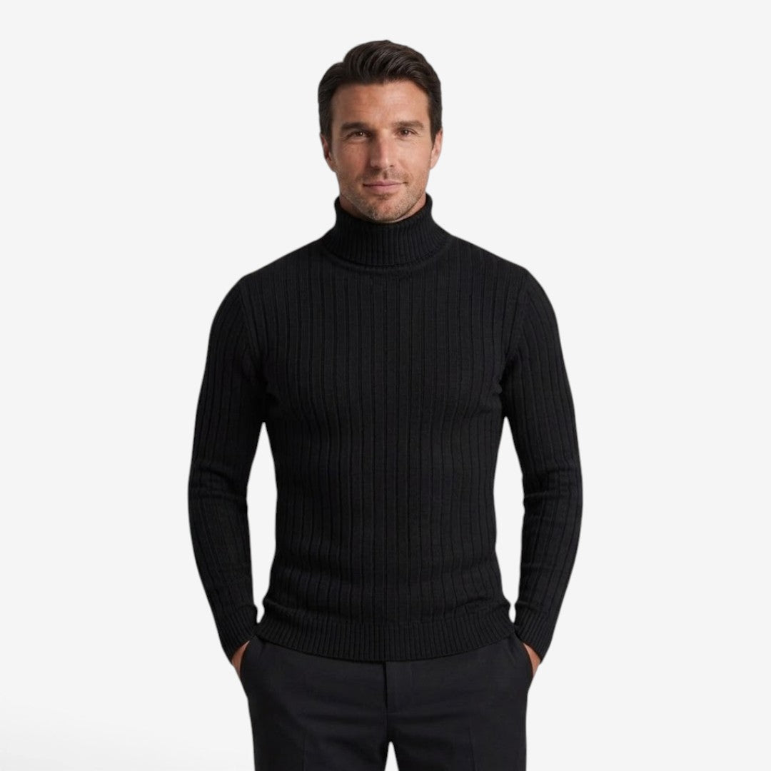 Men's Ribbed Roll-Neck Knit Jumper Slim Fit Stylish Casual Wear