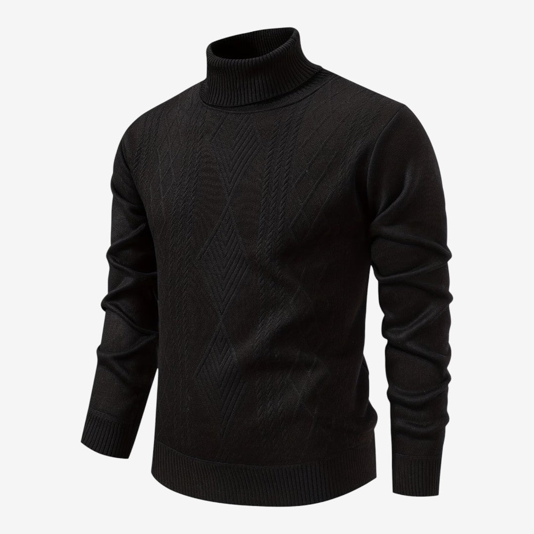 Men's Textured Knit Roll-Neck Jumper Relaxed Fit Long Sleeve Casual Everyday