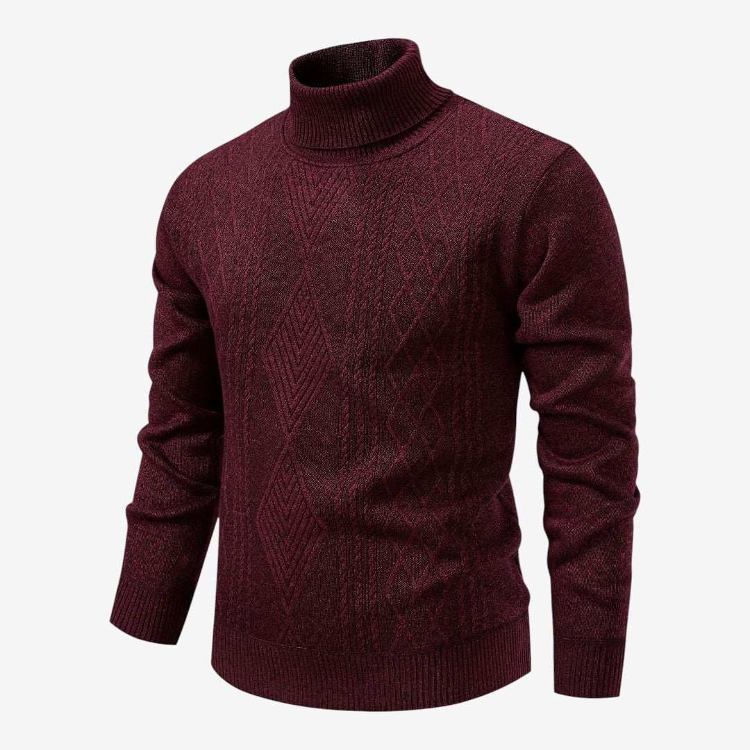 Men's Textured Knit Roll-Neck Jumper Relaxed Fit Long Sleeve Casual Everyday