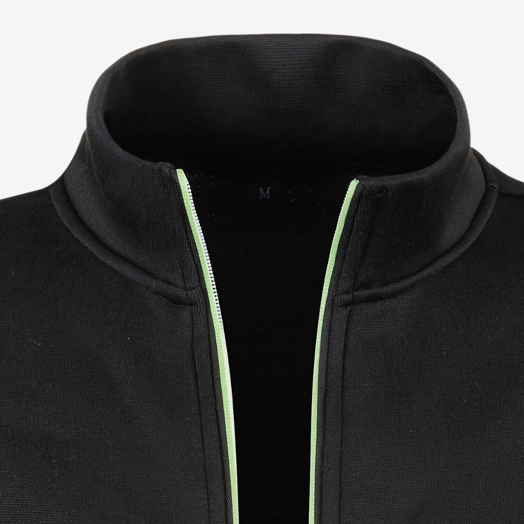 Men's Knit Zip Jacket High Neck Slim Fit with Zip Pockets Casual Wear