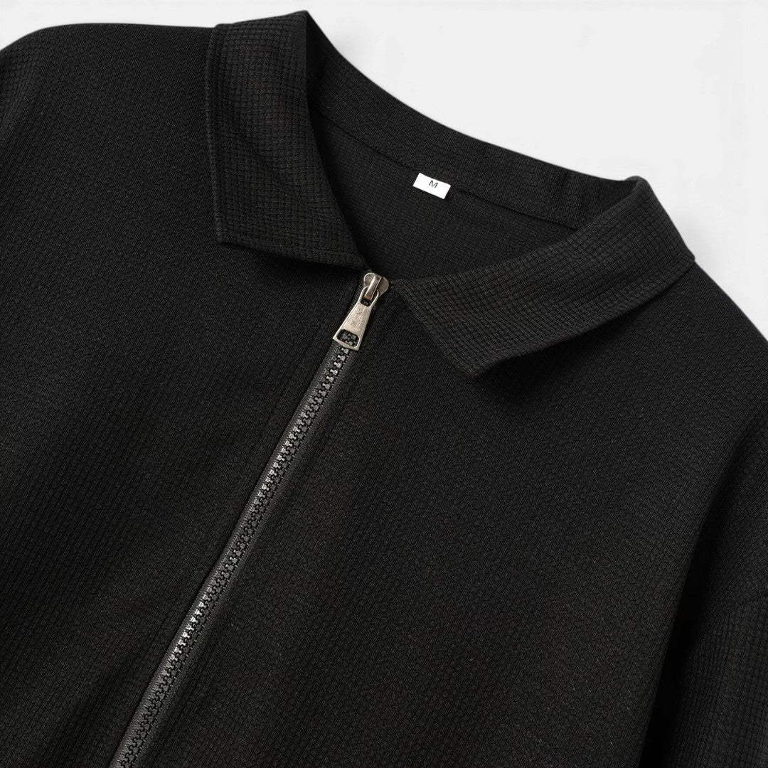 Men's Waffle Jacket Full Zip Collared Casual Everyday Layering
