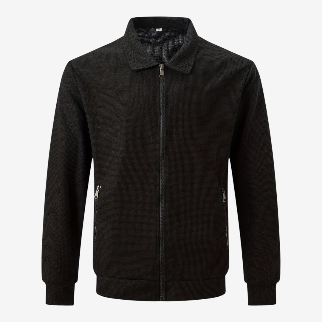 Men's Waffle Jacket Full Zip Collared Casual Everyday Layering