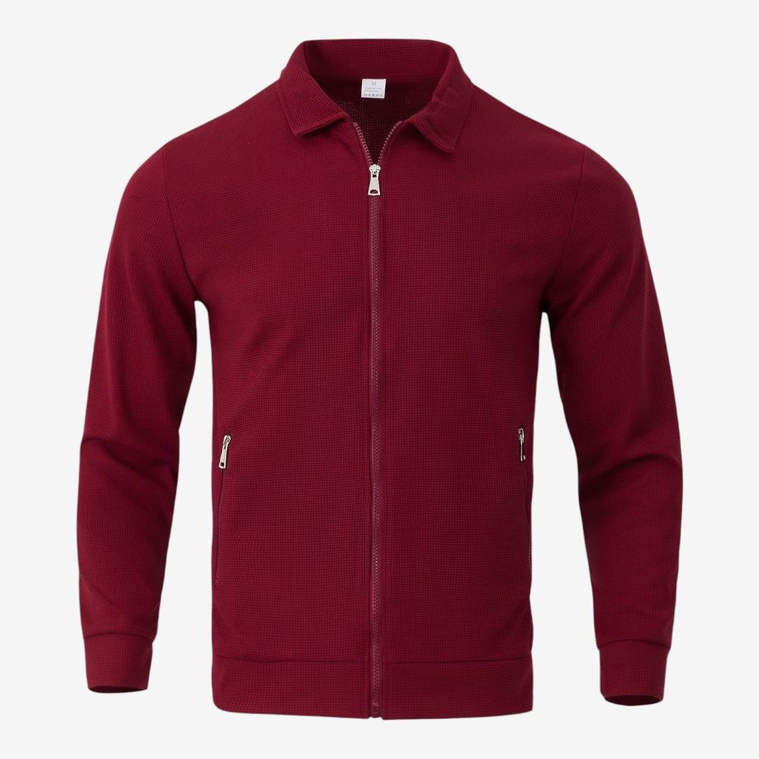 Men's Waffle Jacket Full Zip Collared Casual Everyday Layering