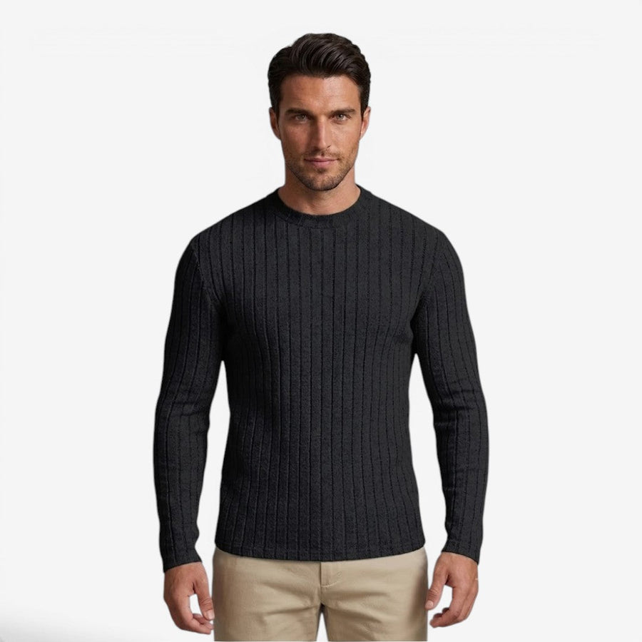 Men's Stretch Ribbed Knit Crew-Neck Top Long Sleeve Casual Everyday Wear