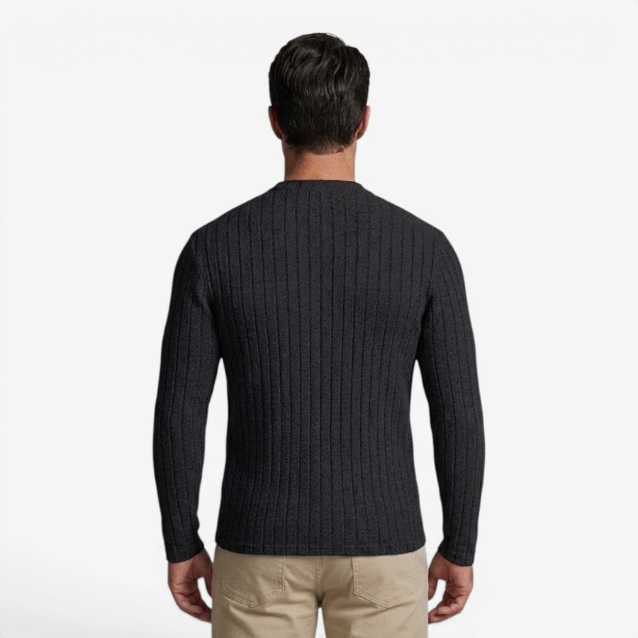 Men's Stretch Ribbed Knit Crew-Neck Top Long Sleeve Casual Everyday Wear