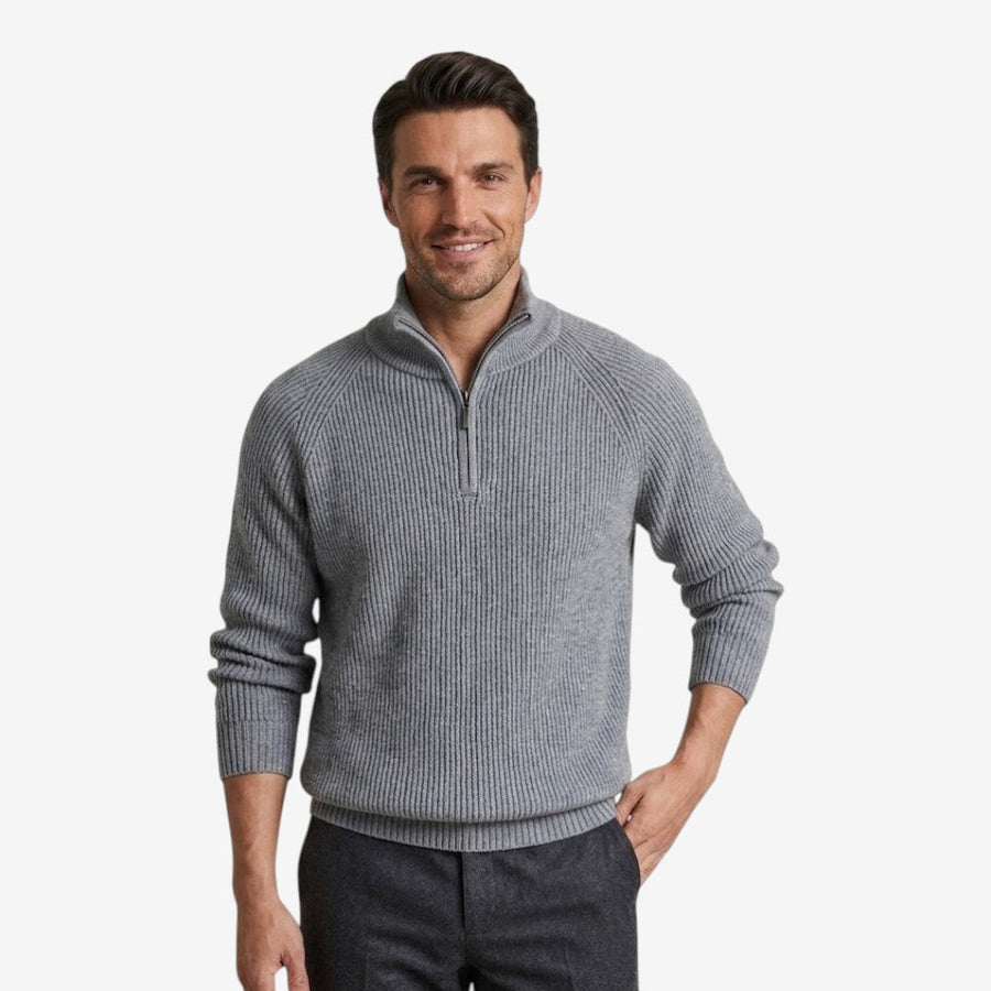Men's Thick Knit Jumper Quarter Zip Long Sleeve Casual Autumn Winter