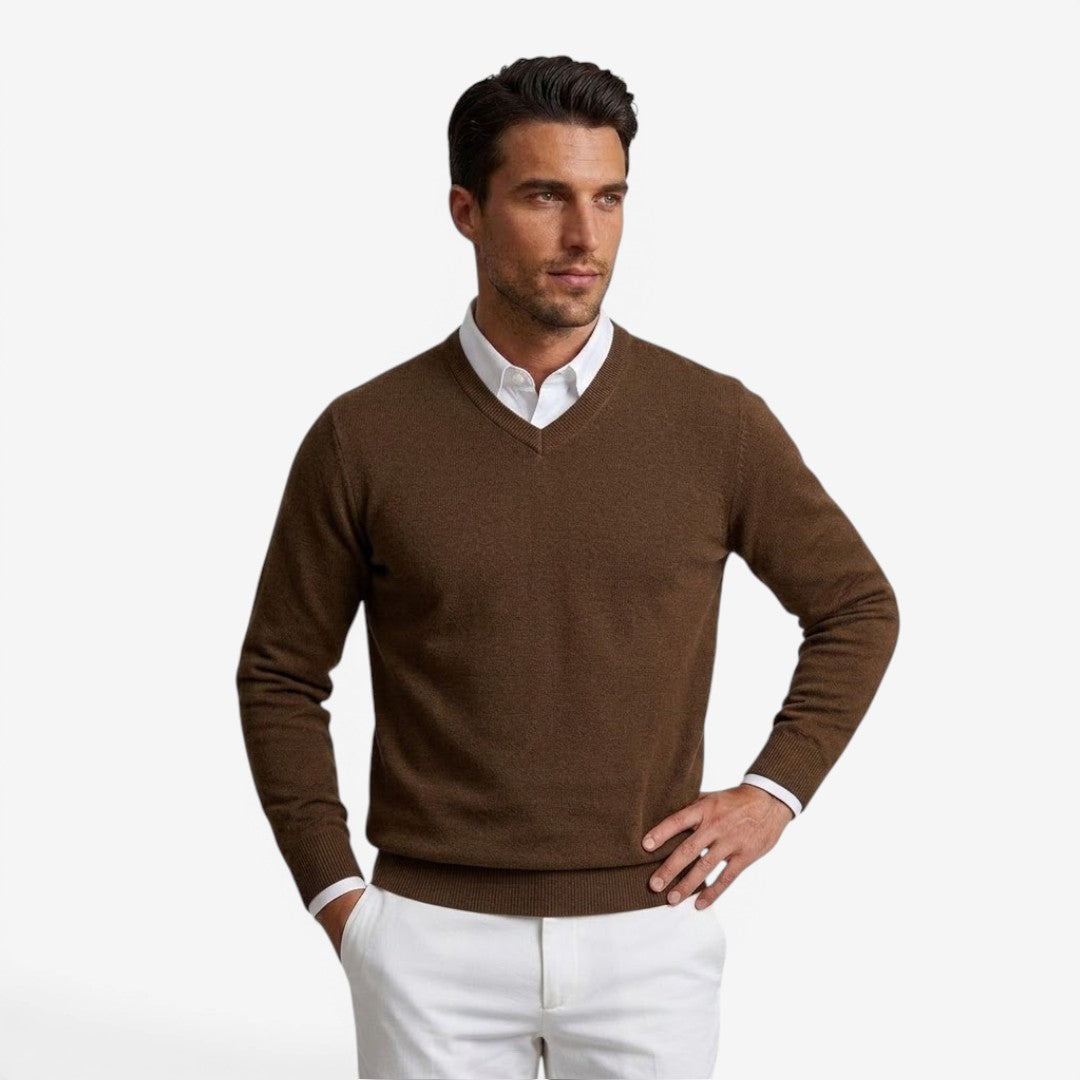Men's V-Neck Knit Jumper Slim Fit Long Sleeve Smart Casual Everyday Wear