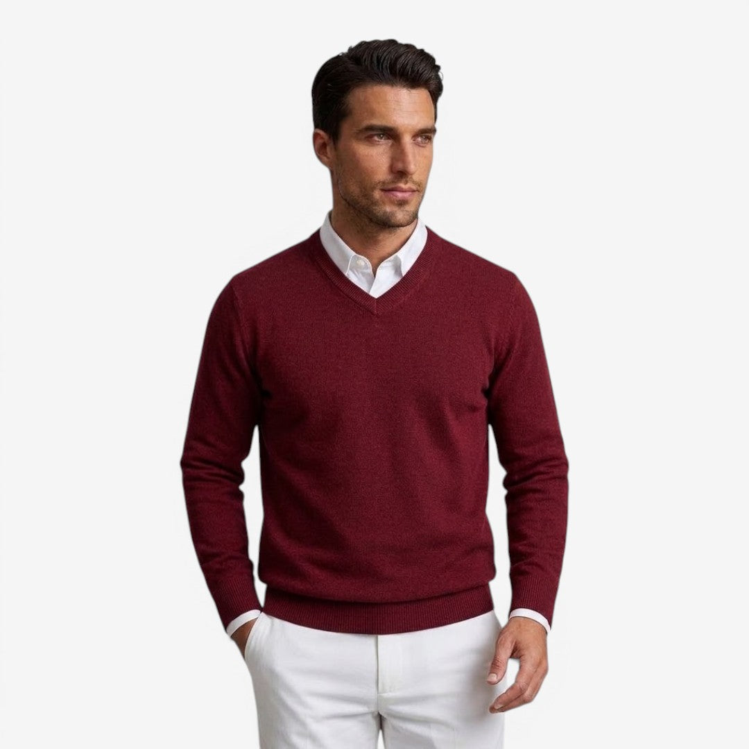 Men's V-Neck Knit Jumper Slim Fit Long Sleeve Smart Casual Everyday Wear