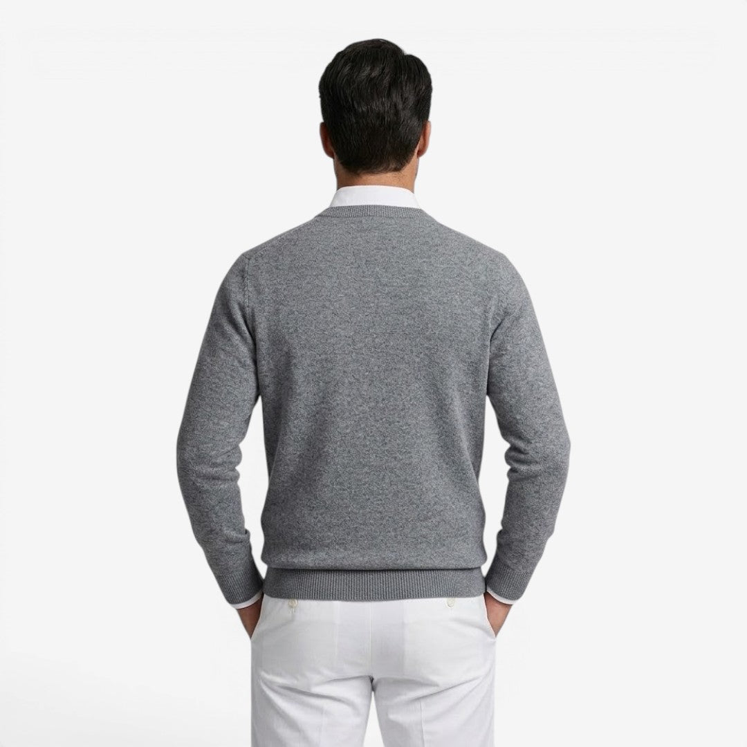Men's V-Neck Knit Jumper Slim Fit Long Sleeve Smart Casual Everyday Wear