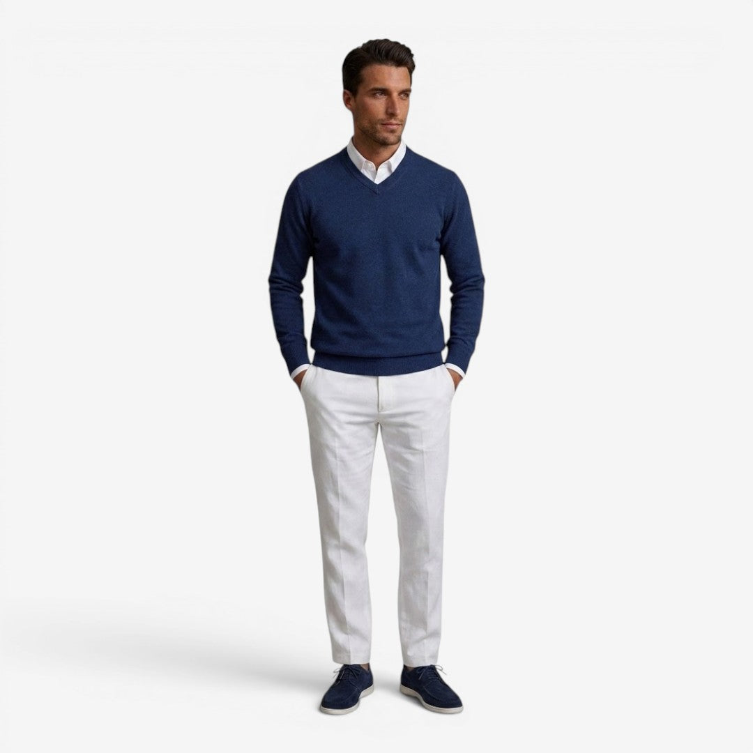 Men's V-Neck Knit Jumper Slim Fit Long Sleeve Smart Casual Everyday Wear